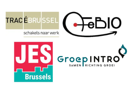 Logo Tracé Brussel, FeBIO, JES, Groep INTRO